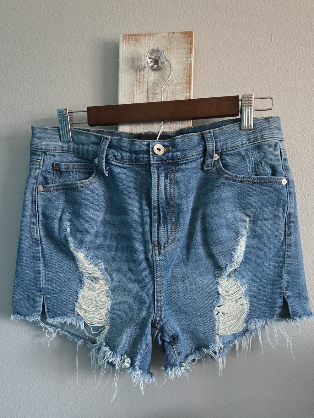 Kendall & Kylie Light Blue Distressed High-Rise Denim Shorts